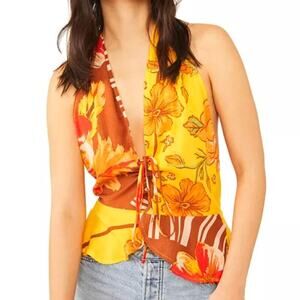 Free People Women's Size Small Mango Combo Hot Tropic Halter-Neck NEW
